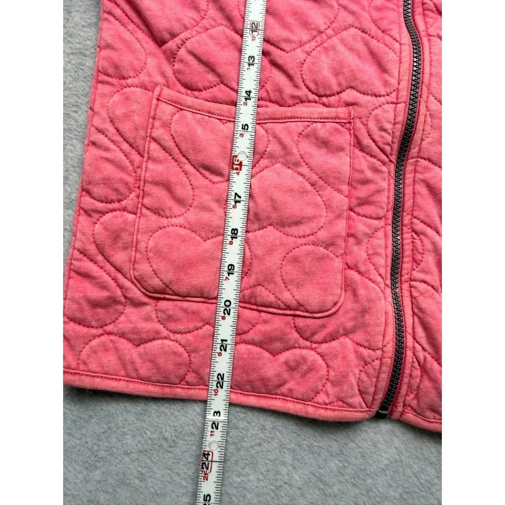 Lucky Brand Girls Pink Quilted Heart Full Zip Hoodie Jacket Clover Charm Size L